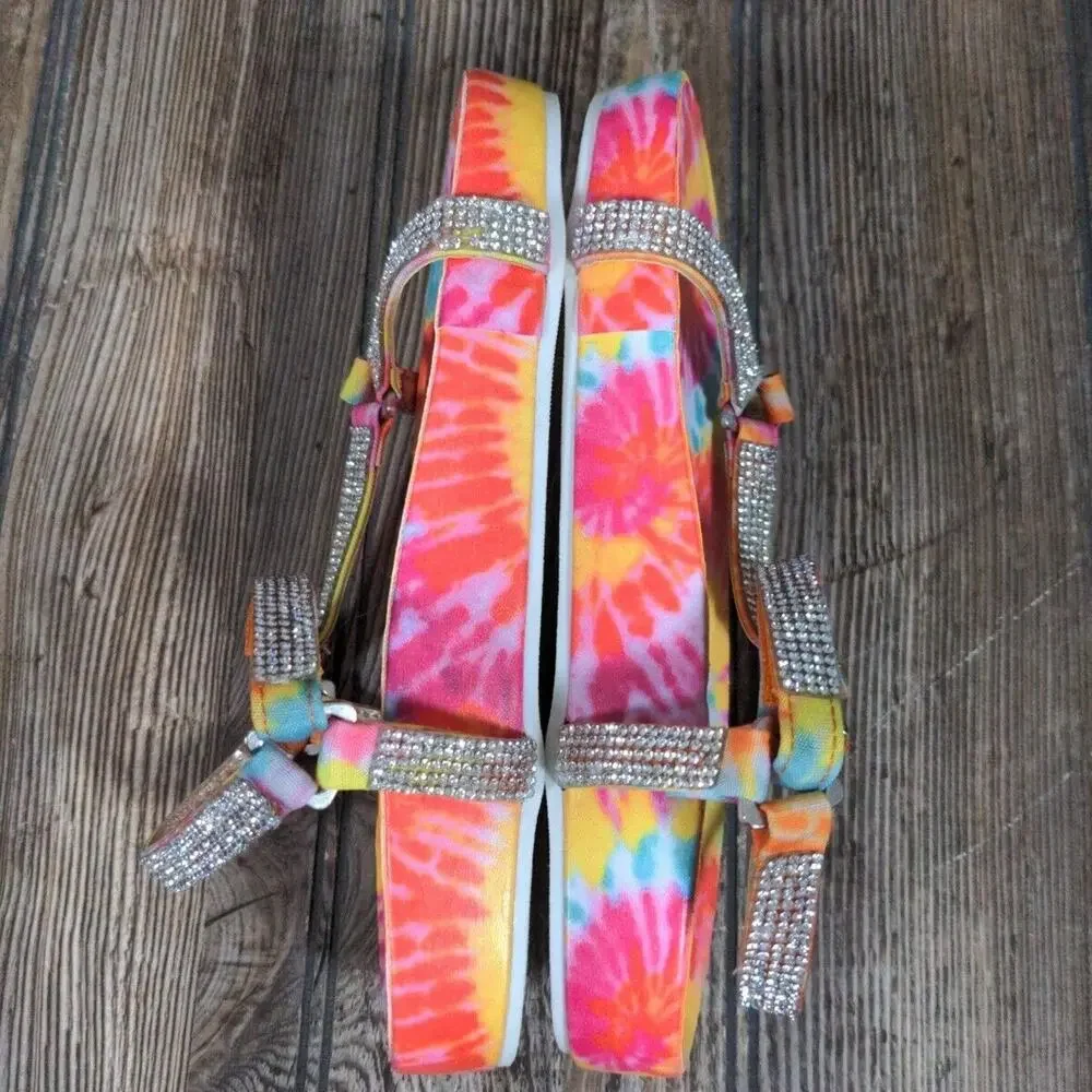 Madden Girl MRoyal Sandals Rainbow Tie Dye‎ Rhinestone Bling Strap Girls Size 1